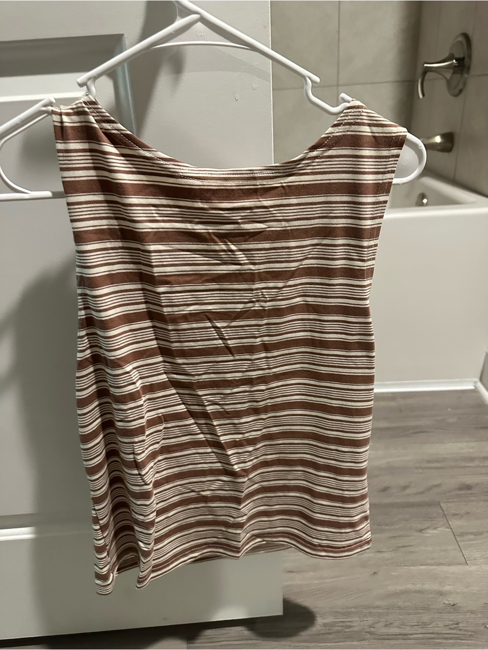 Striped Brown and Cream Sleeveless Women’s Top- Edikted